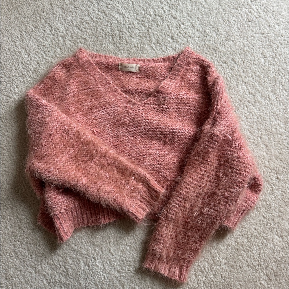 Altar'd State Pink V-Neck Cropped Sweater